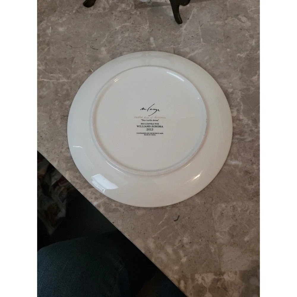 WILLIAMS SONOMA‎ 12 DAYS OF CHRISTMAS PLATE ~2 Turtle Doves~ EUC 2013